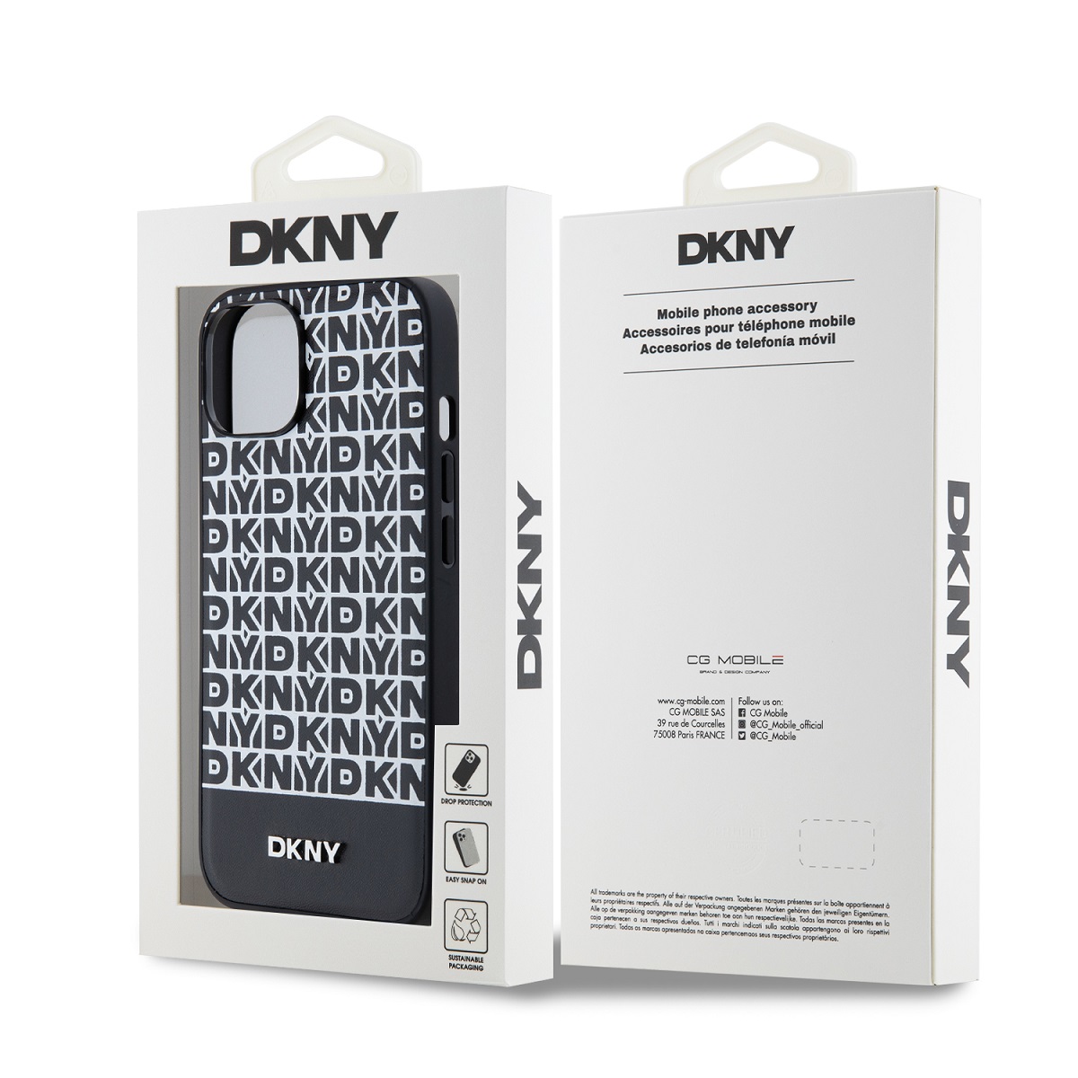 DKNY PU Leather Repeat Pattern Bottom Stripe MagSafe Zadní Kryt pro iPhone 13 Black