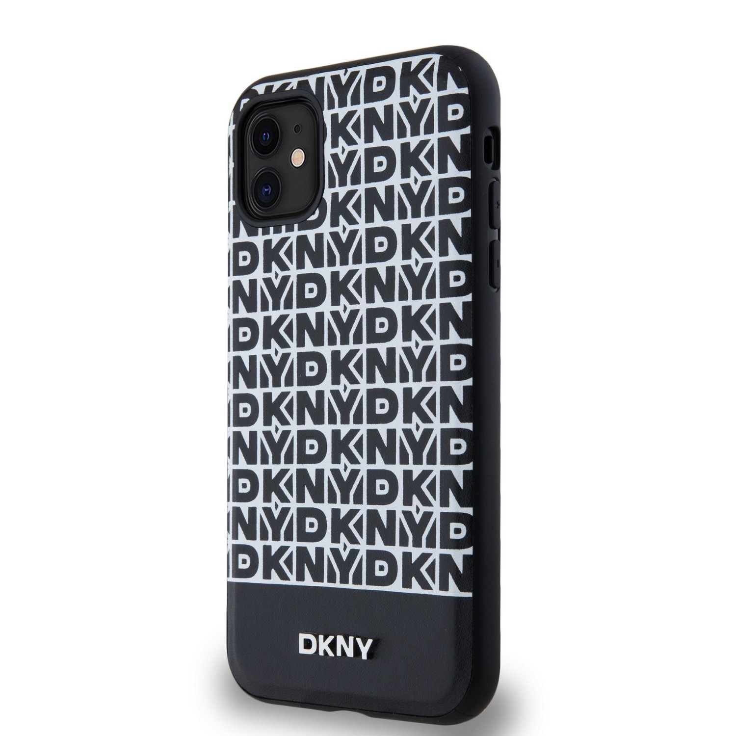 DKNY PU Leather Repeat Pattern Bottom Stripe MagSafe Zadní Kryt pro iPhone 11 Black