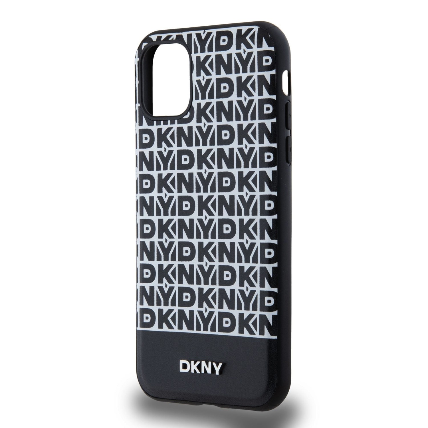 DKNY PU Leather Repeat Pattern Bottom Stripe MagSafe Zadní Kryt pro iPhone 11 Black