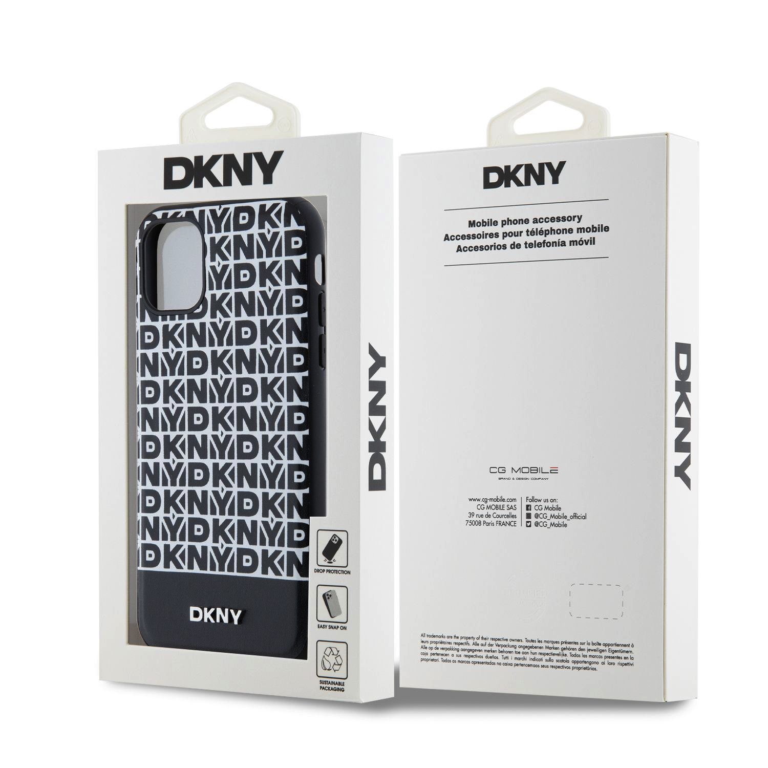 DKNY PU Leather Repeat Pattern Bottom Stripe MagSafe Zadní Kryt pro iPhone 11 Black