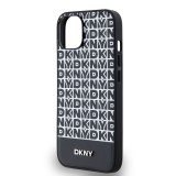 DKNY PU Leather Repeat Pattern Bottom Stripe MagSafe Zadní Kryt pro iPhone 14 Black