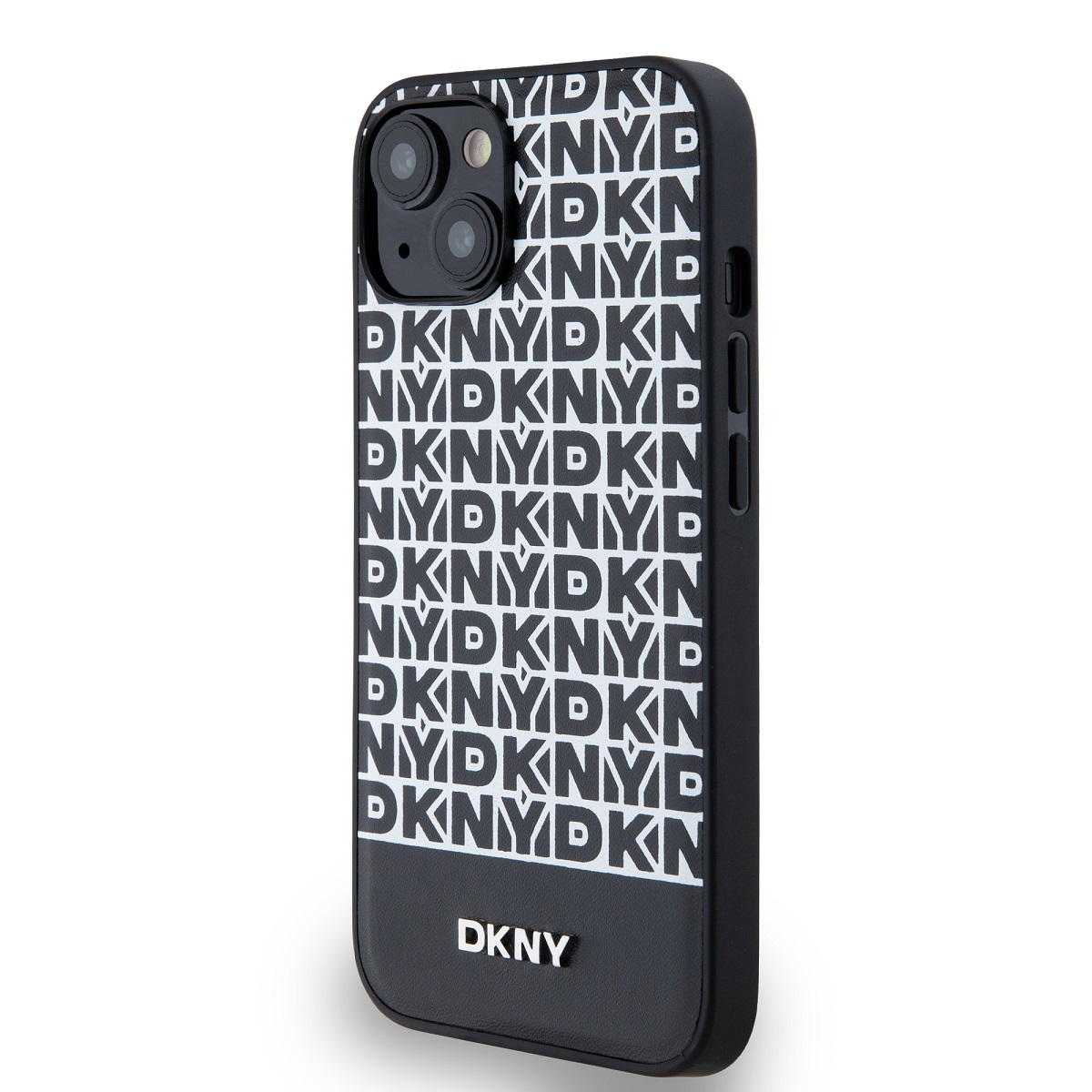 DKNY PU Leather Repeat Pattern Bottom Stripe MagSafe Zadní Kryt pro iPhone 14 Black