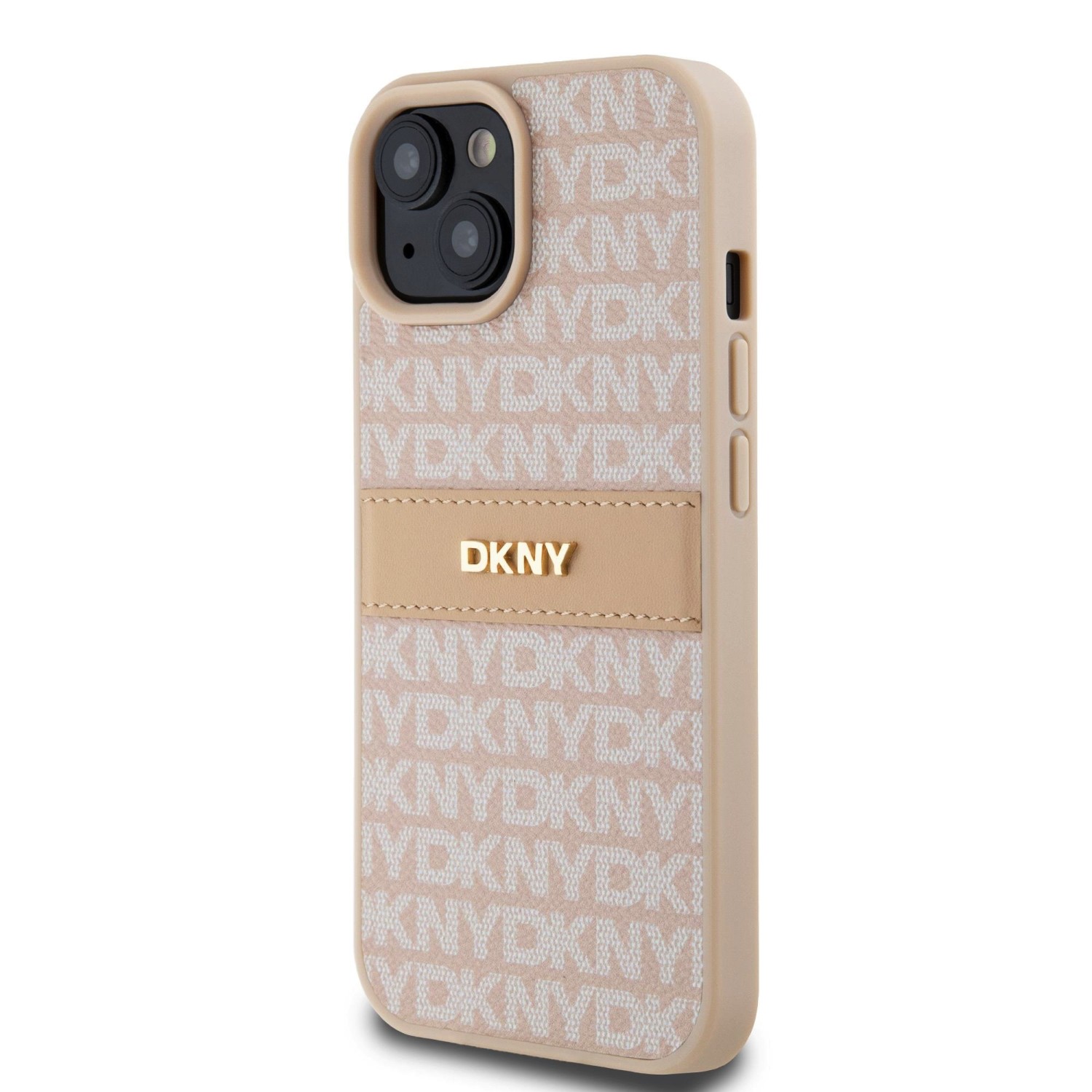 DKNY PU Leather Repeat Pattern Tonal Stripe Zadní Kryt pro iPhone 15 Pink