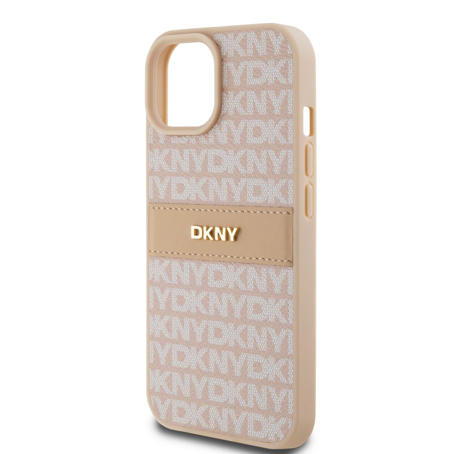 DKNY PU Leather Repeat Pattern Tonal Stripe Zadní Kryt pro iPhone 15 Pink