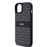 DKNY PU Leather Repeat Pattern Tonal Stripe Zadní Kryt pro iPhone 15 Plus Black