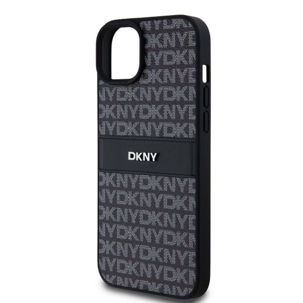 DKNY PU Leather Repeat Pattern Tonal Stripe Zadní Kryt pro iPhone 15 Plus Black