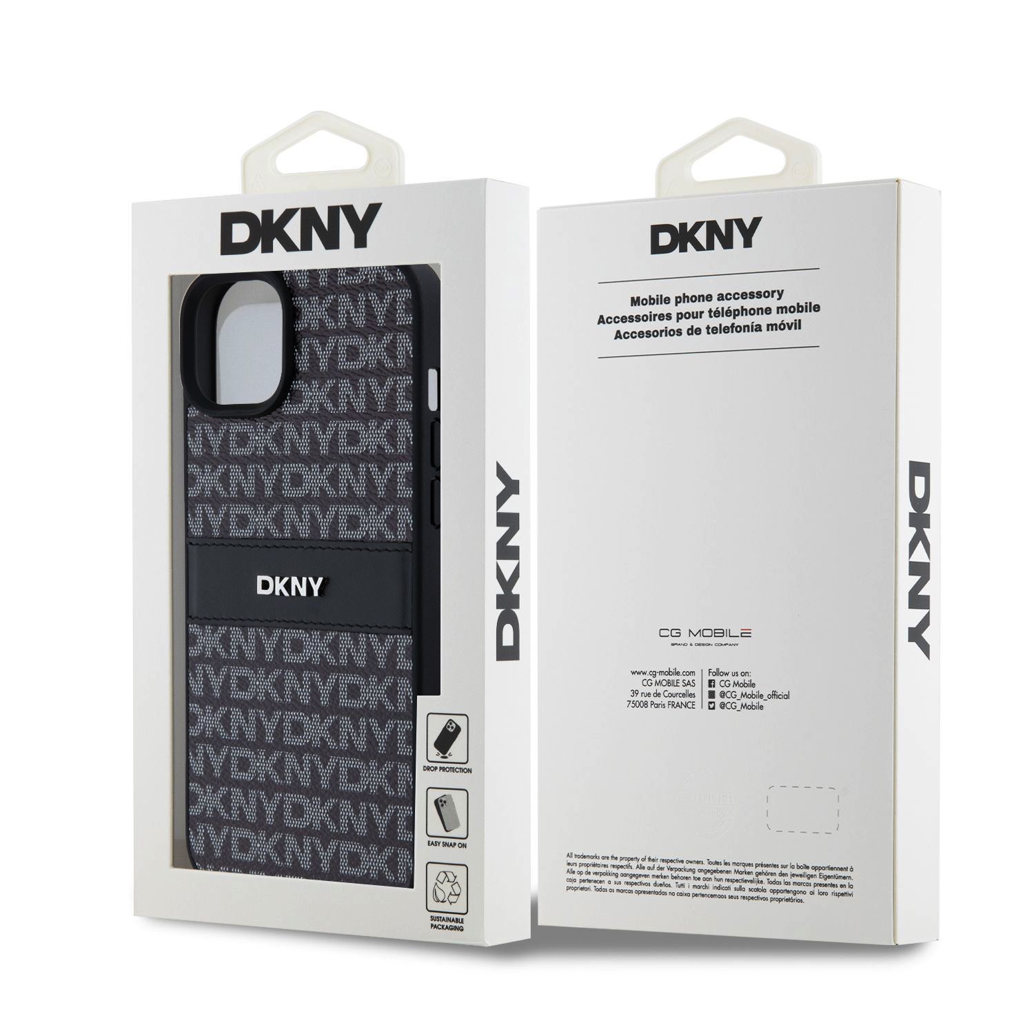 DKNY PU Leather Repeat Pattern Tonal Stripe Zadní Kryt pro iPhone 15 Plus Black