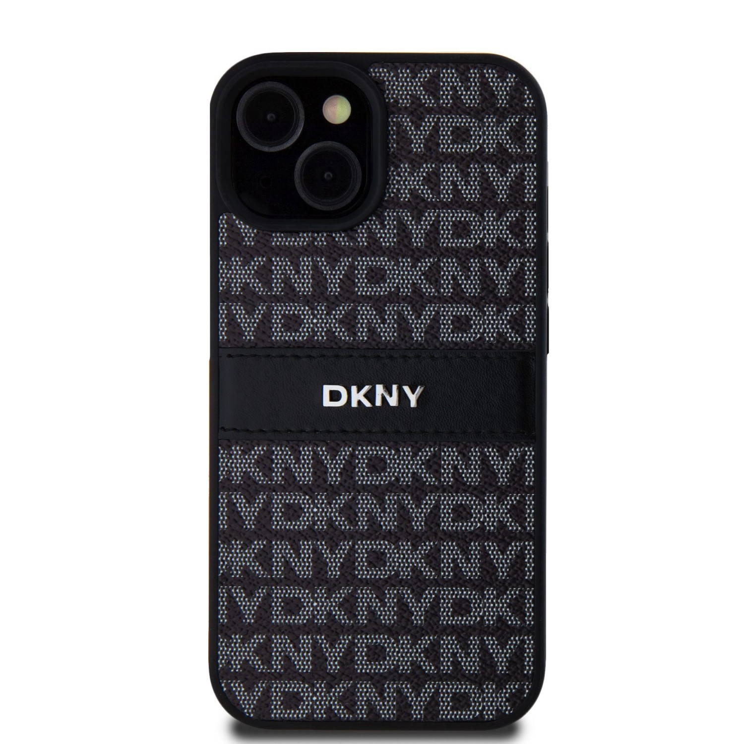 DKNY PU Leather Repeat Pattern Tonal Stripe Zadní Kryt pro iPhone 15 Black