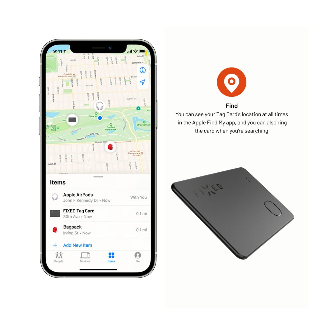 Smart tracker FIXED Tag Card s podporou Find My, bezdrátové nabíjení, černý