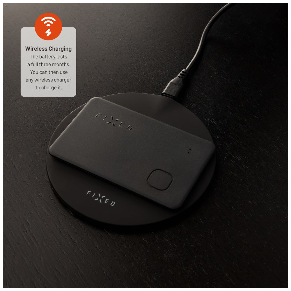 Smart tracker FIXED Tag Card s podporou Find My, bezdrátové nabíjení, černý