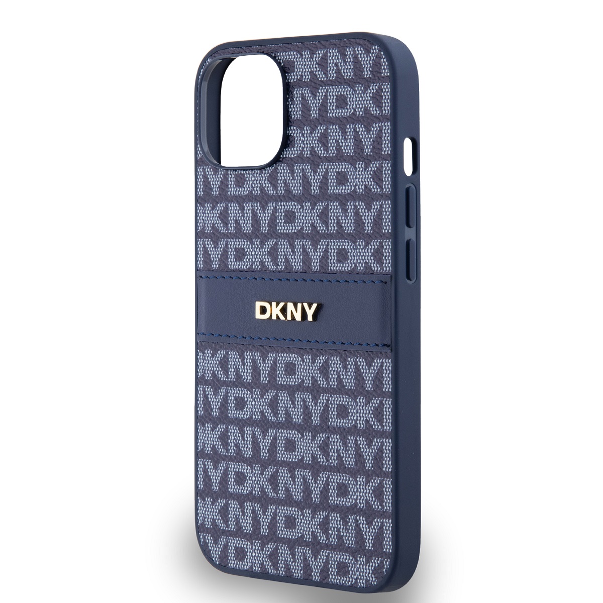 DKNY PU Leather Repeat Pattern Tonal Stripe Zadní Kryt pro iPhone 14 Blue