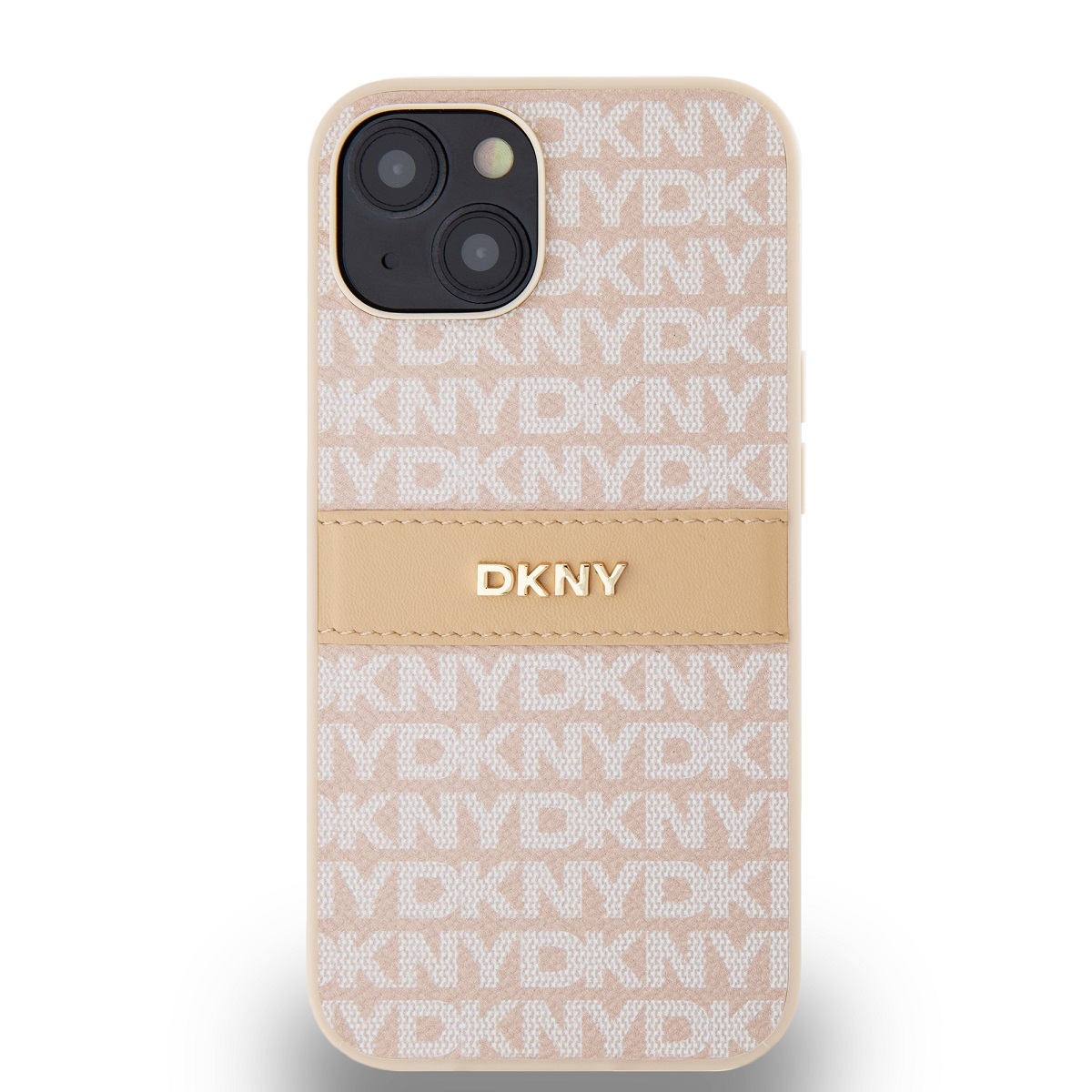 DKNY PU Leather Repeat Pattern Tonal Stripe Zadní Kryt pro iPhone 14 Pink