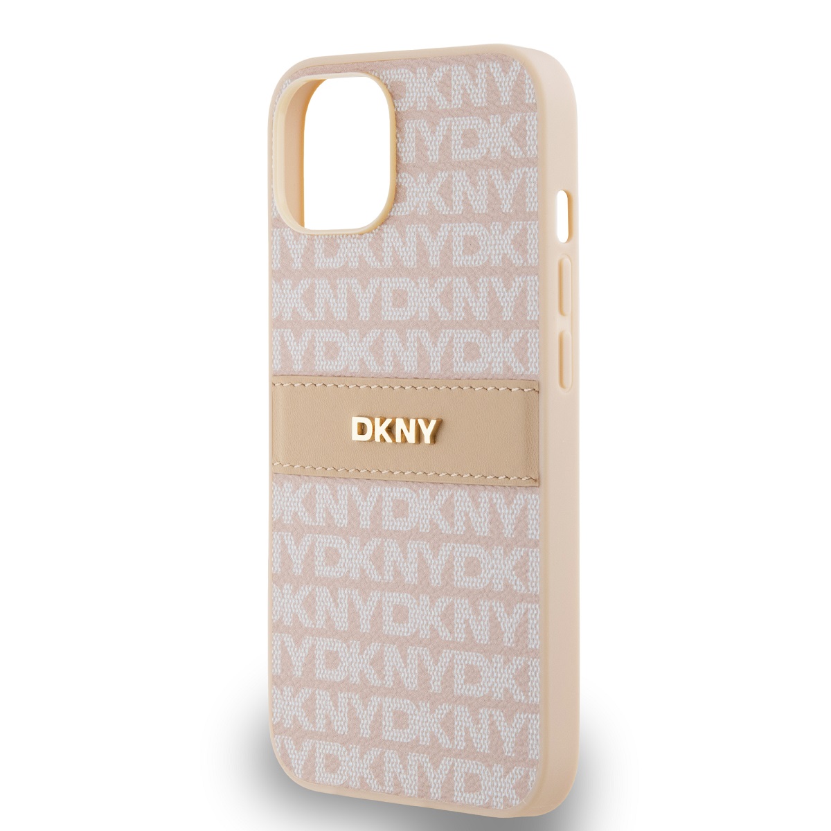 DKNY PU Leather Repeat Pattern Tonal Stripe Zadní Kryt pro iPhone 14 Pink