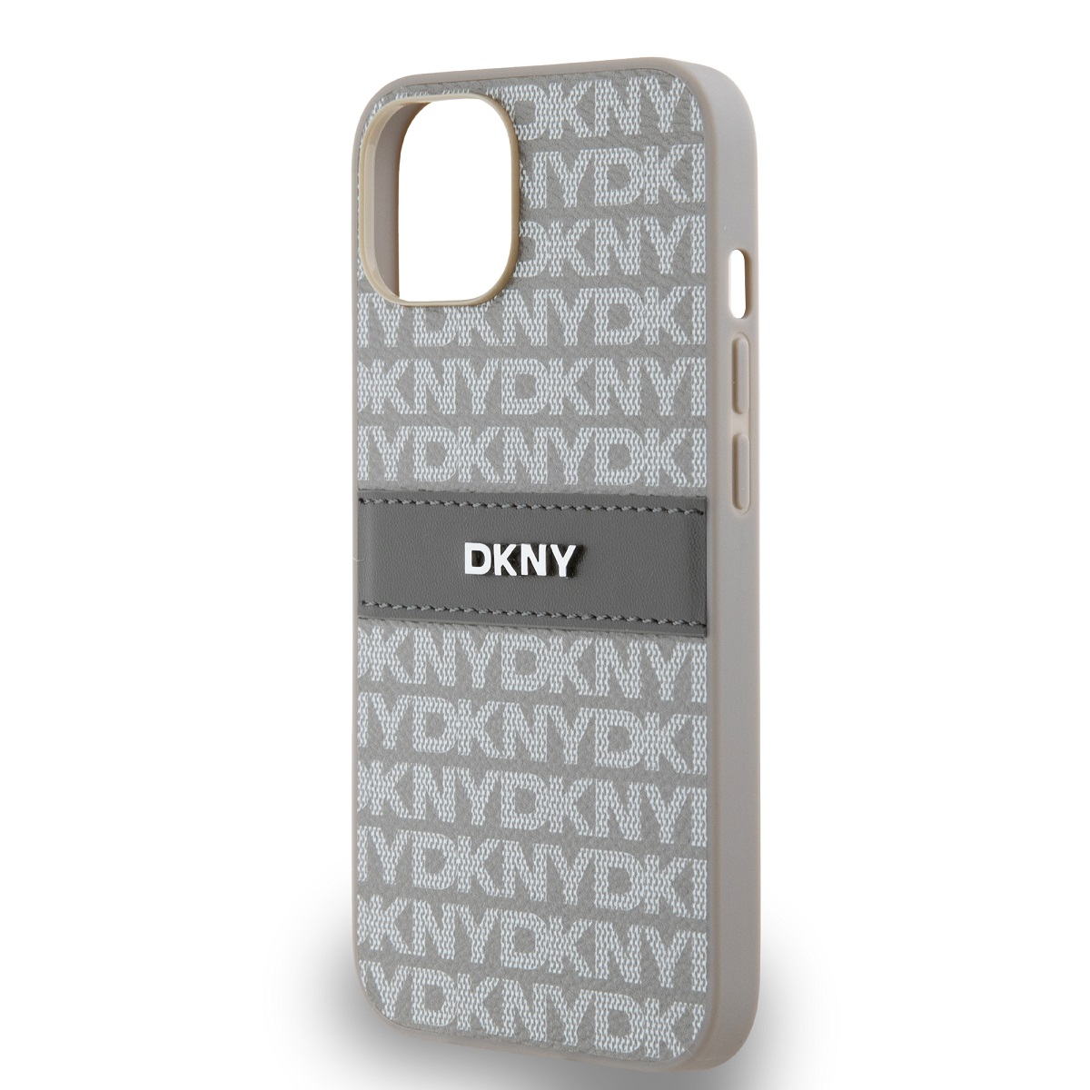 DKNY PU Leather Repeat Pattern Tonal Stripe Zadní Kryt pro iPhone 14 Beige