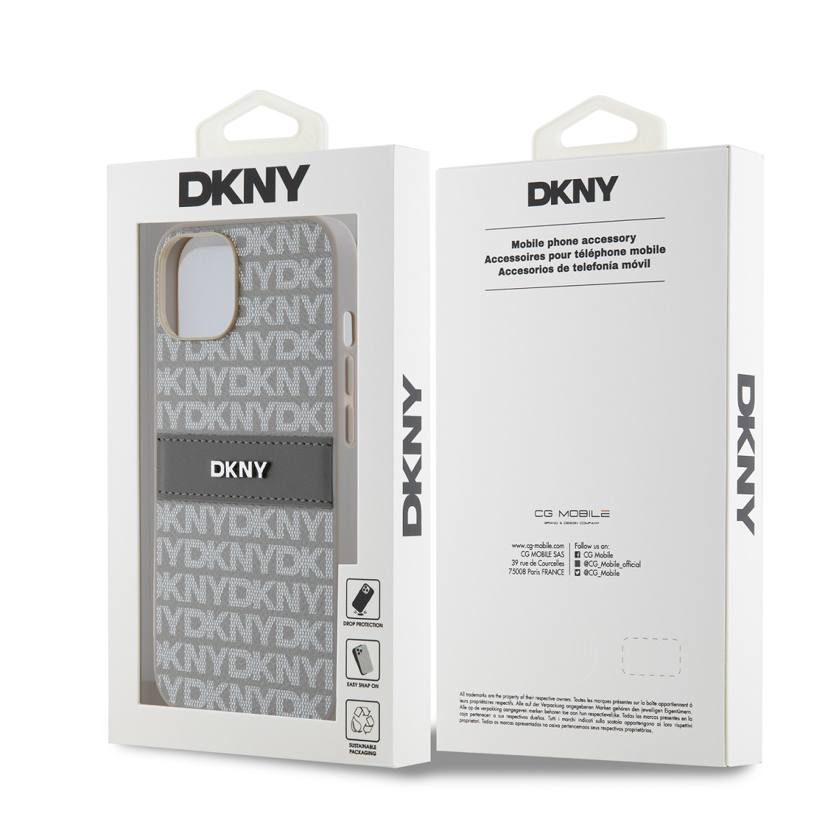 DKNY PU Leather Repeat Pattern Tonal Stripe Zadní Kryt pro iPhone 14 Beige