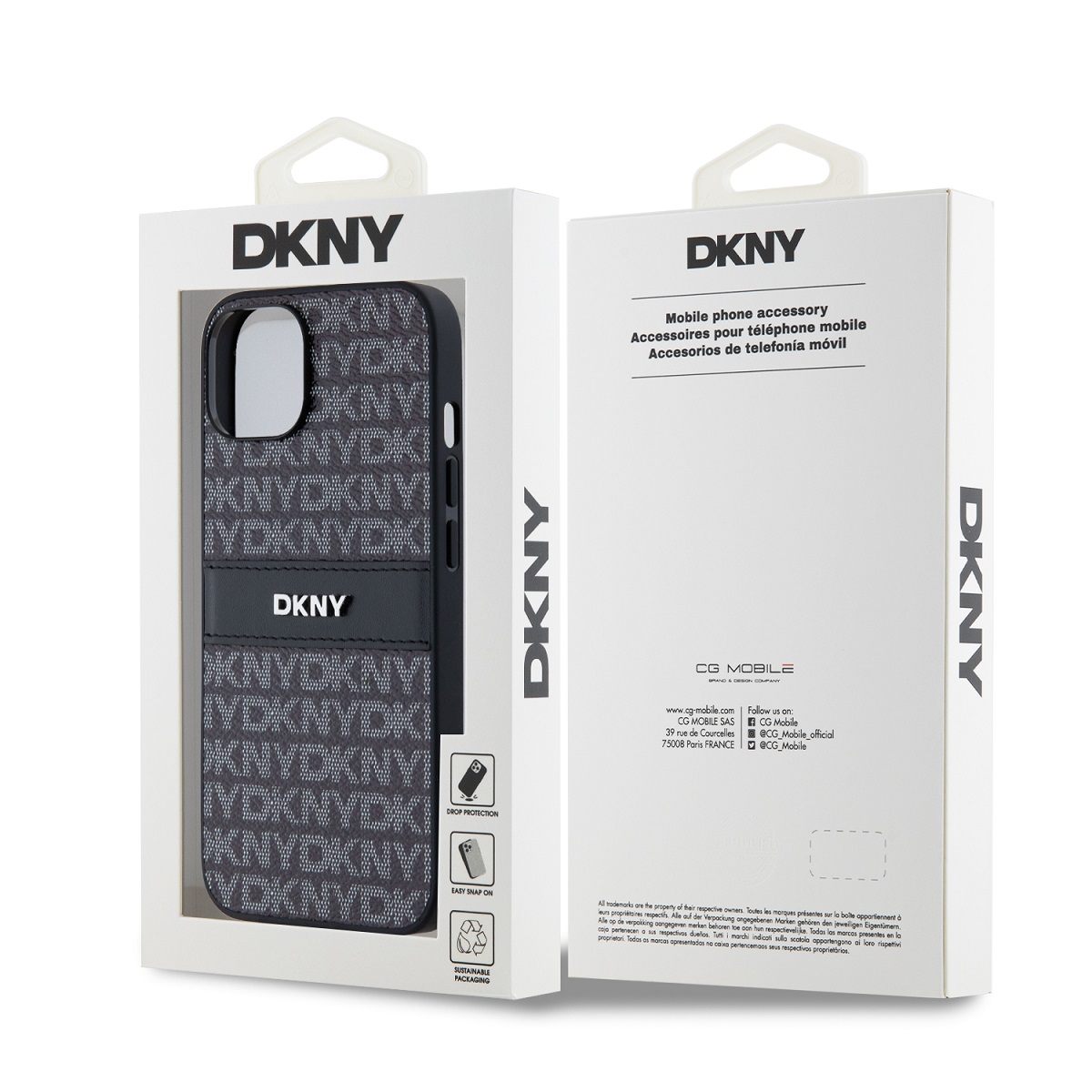 DKNY PU Leather Repeat Pattern Tonal Stripe Zadní Kryt pro iPhone 14 Black