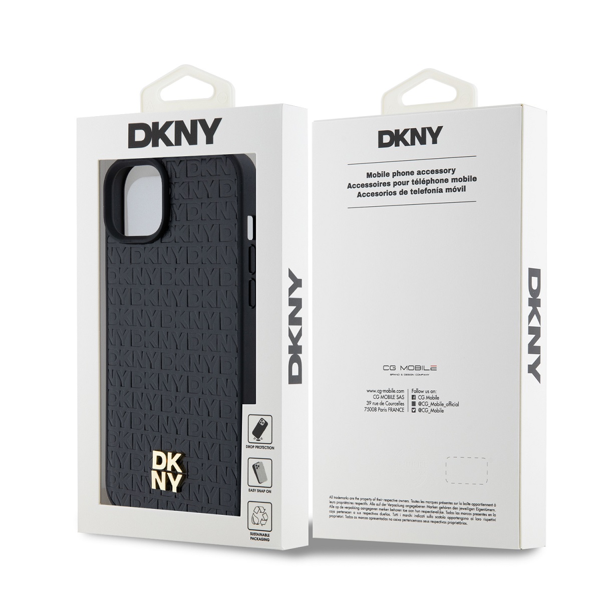 DKNY PU Leather Repeat Pattern Stack Logo Magsafe Zadní Kryt pro iPhone 13 Black