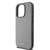 DKNY PU Leather Silver Metal Logo Magsafe Zadní Kryt pro iPhone 15 Pro Max Grey