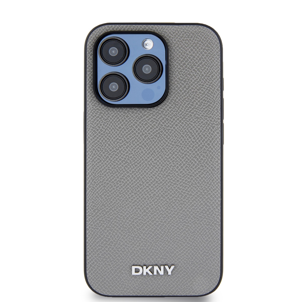 DKNY PU Leather Silver Metal Logo Magsafe Zadní Kryt pro iPhone 15 Pro Max Grey