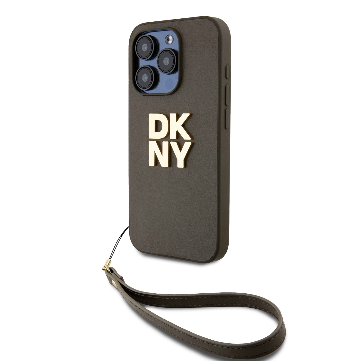 DKNY PU Leather Stack Logo Wrist Strap Zadní Kryt pro iPhone 15 Pro Max Green