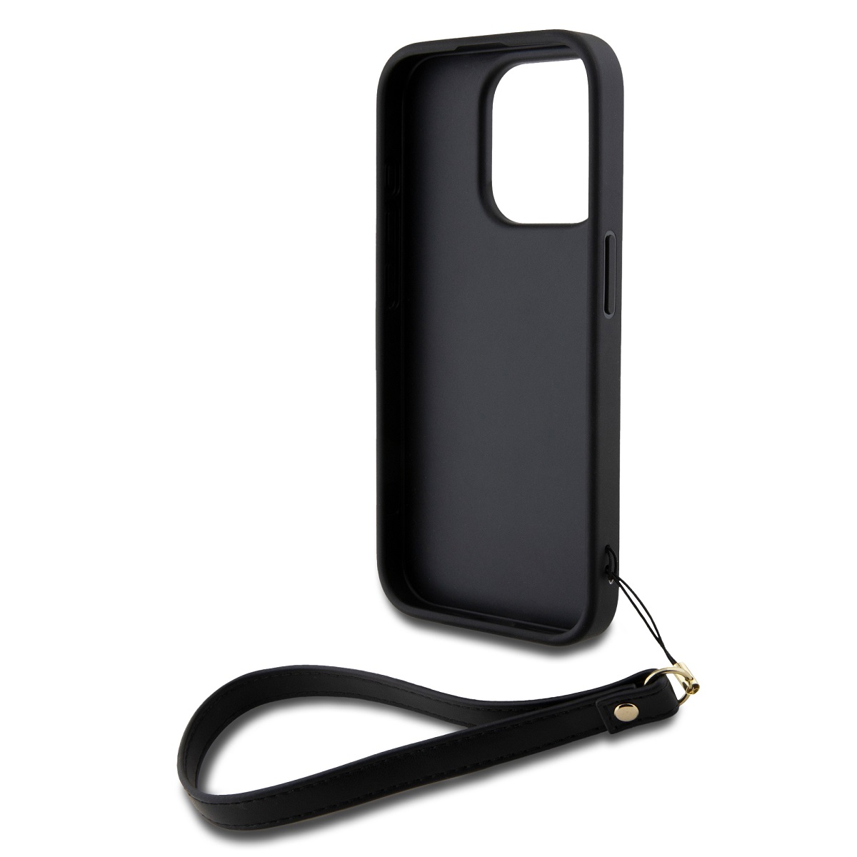 DKNY PU Leather Stack Logo Wrist Strap Zadní Kryt pro iPhone 14 Pro Black