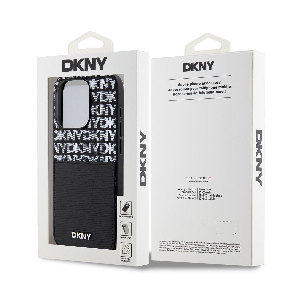 DKNY PU Leather Repeat Pattern Card Pocket Zadní Kryt pro iPhone 15 Pro Max Black