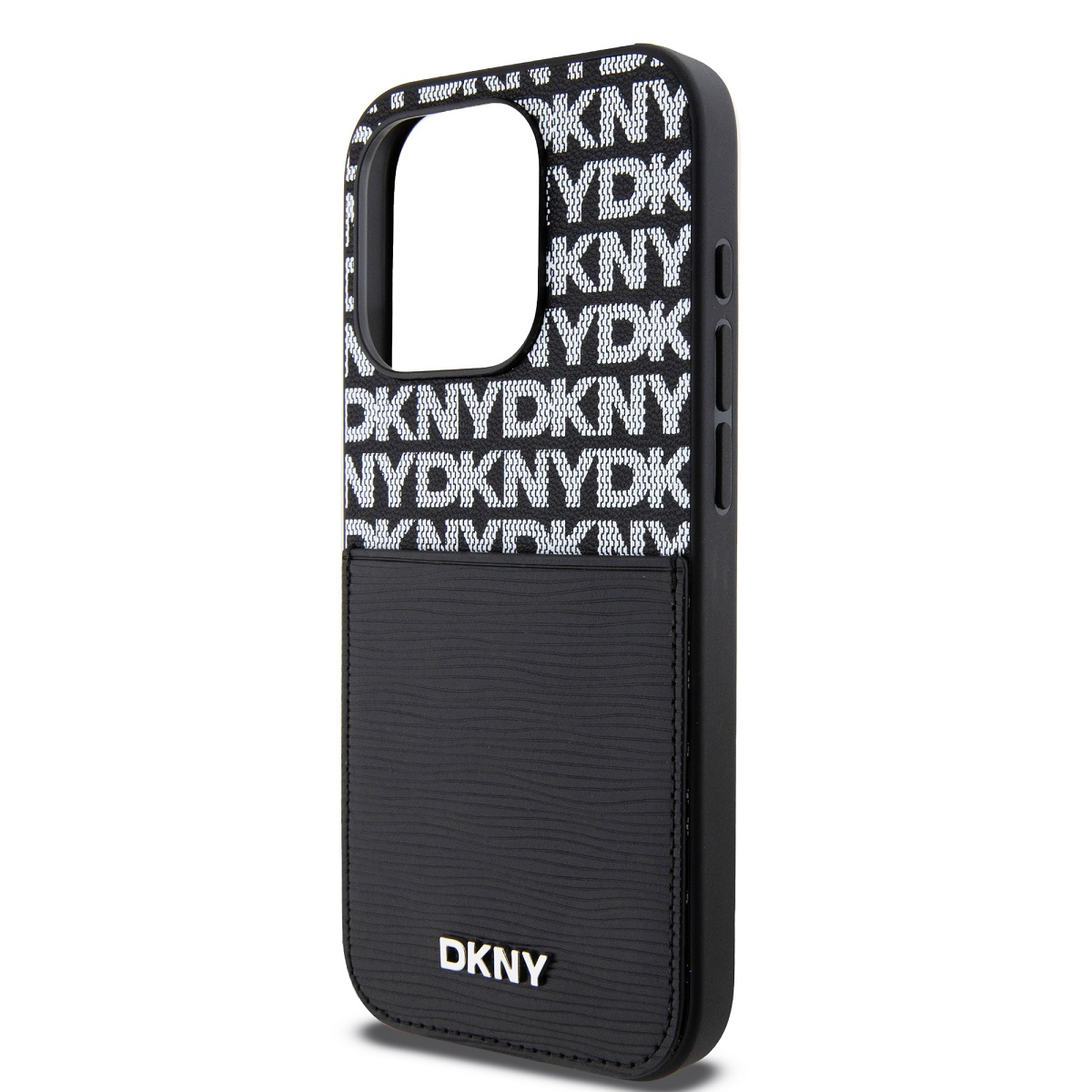 DKNY PU Leather Repeat Pattern Card Pocket Zadní Kryt pro iPhone 14 Pro Max Black