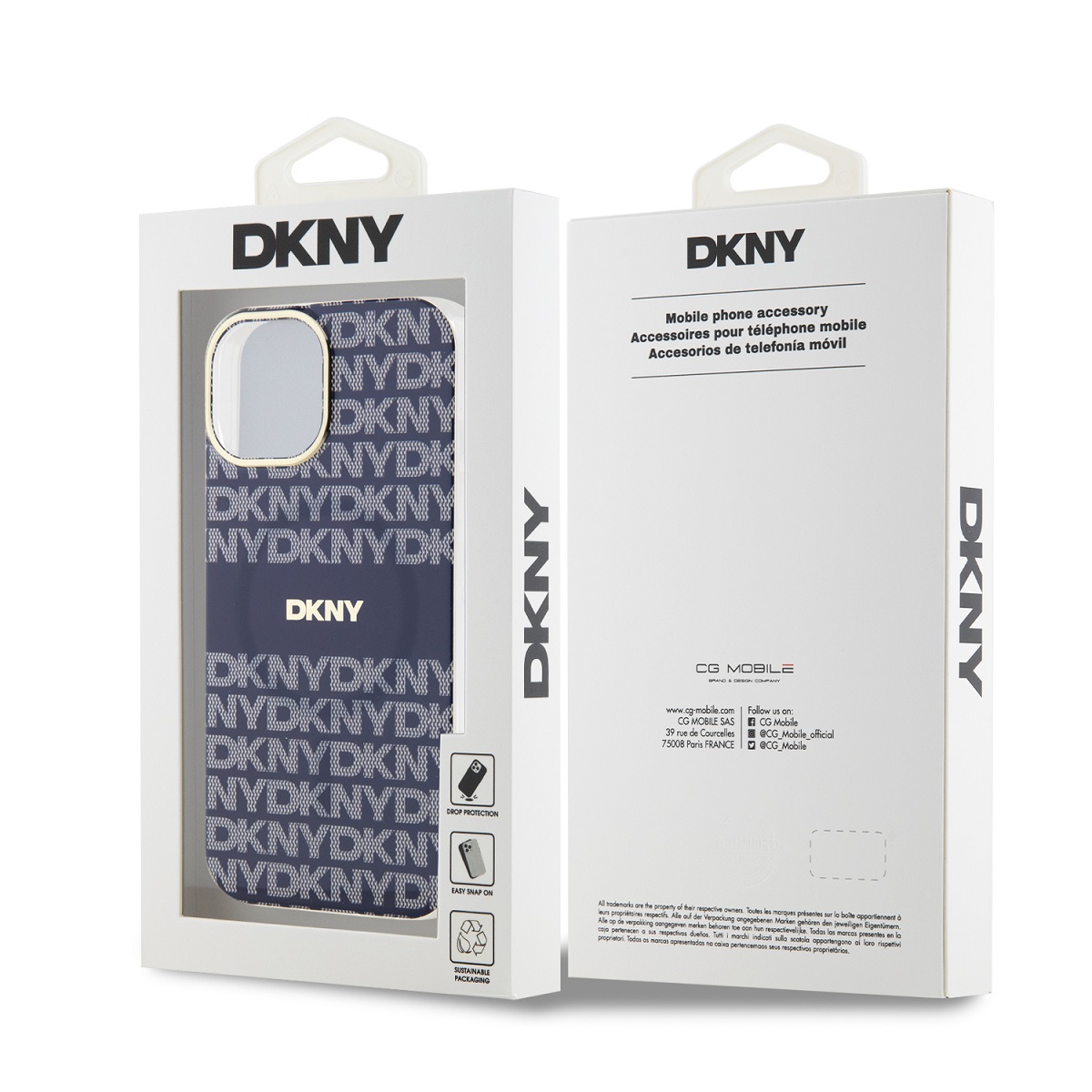 DKNY PC/TPU Repeat Pattern Tonal Stripe Magsafe Zadní Kryt pro iPhone 15 Blue