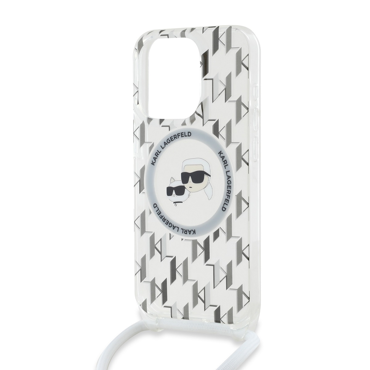 Karl Lagerfeld IML Monogram Crossbody K&CH Heads MagSafe Zadní Kryt pro iPhone 15 Pro Max Transparent