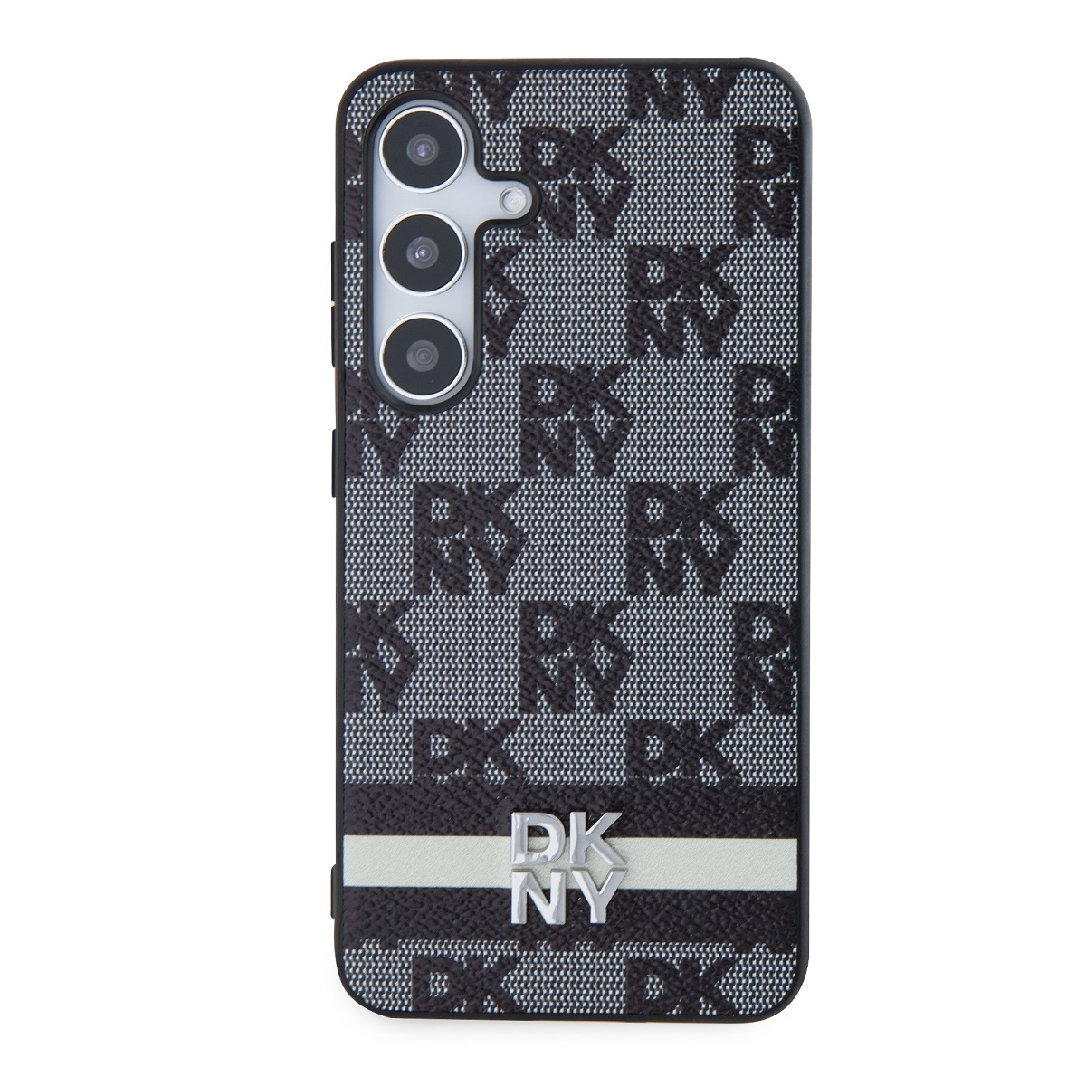 DKNY PU Leather Checkered Pattern and Stripe Zadní Kryt pro Samsung Galaxy S24+ Black