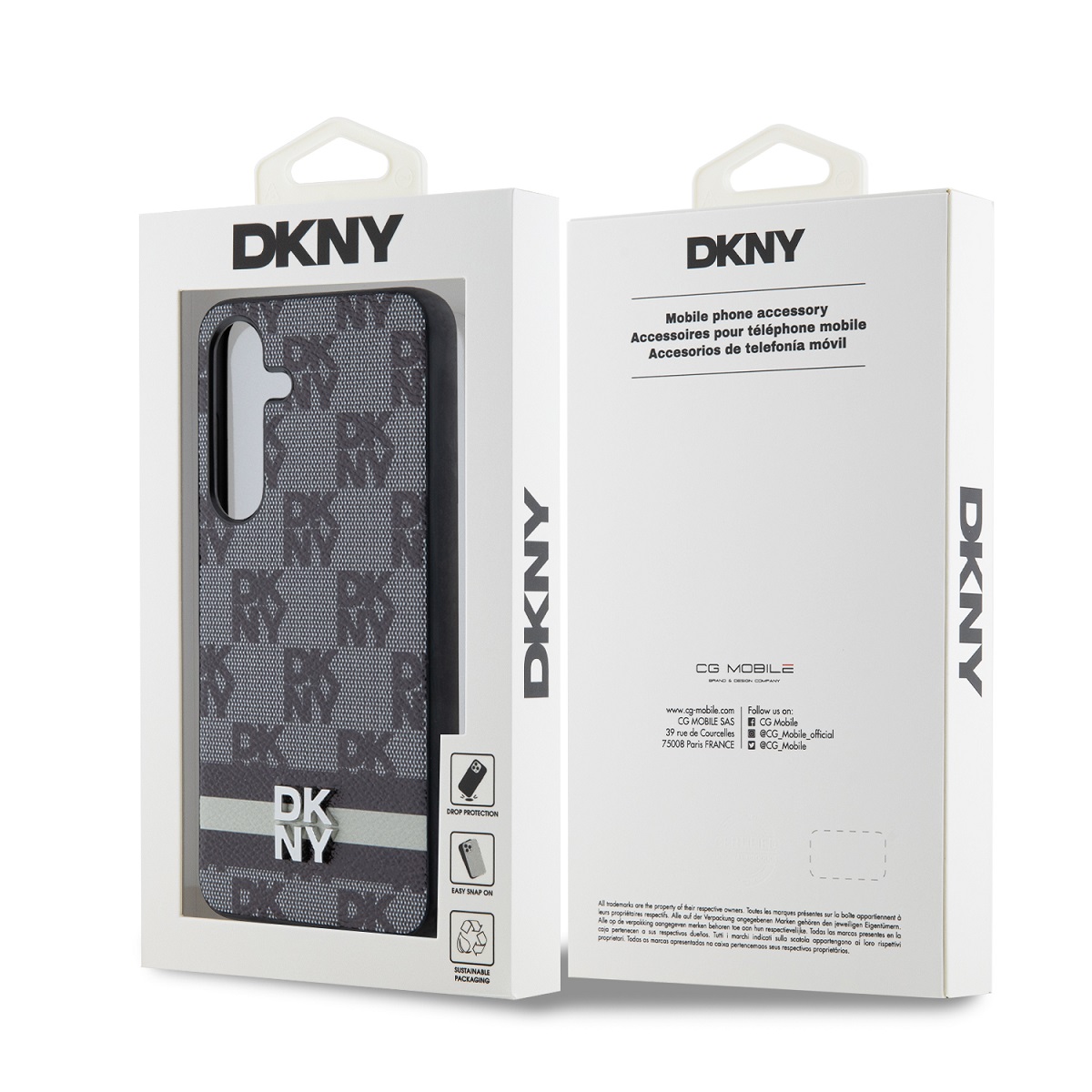 DKNY PU Leather Checkered Pattern and Stripe Zadní Kryt pro Samsung Galaxy S24 Black