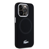 Lacoste Liquid Silicone Microfiber Silver Croc Logo MagSafe Zadní Kryt pro iPhone 15 Pro Black