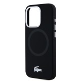 Lacoste Liquid Silicone Microfiber Silver Croc Logo MagSafe Zadní Kryt pro iPhone 15 Pro Black