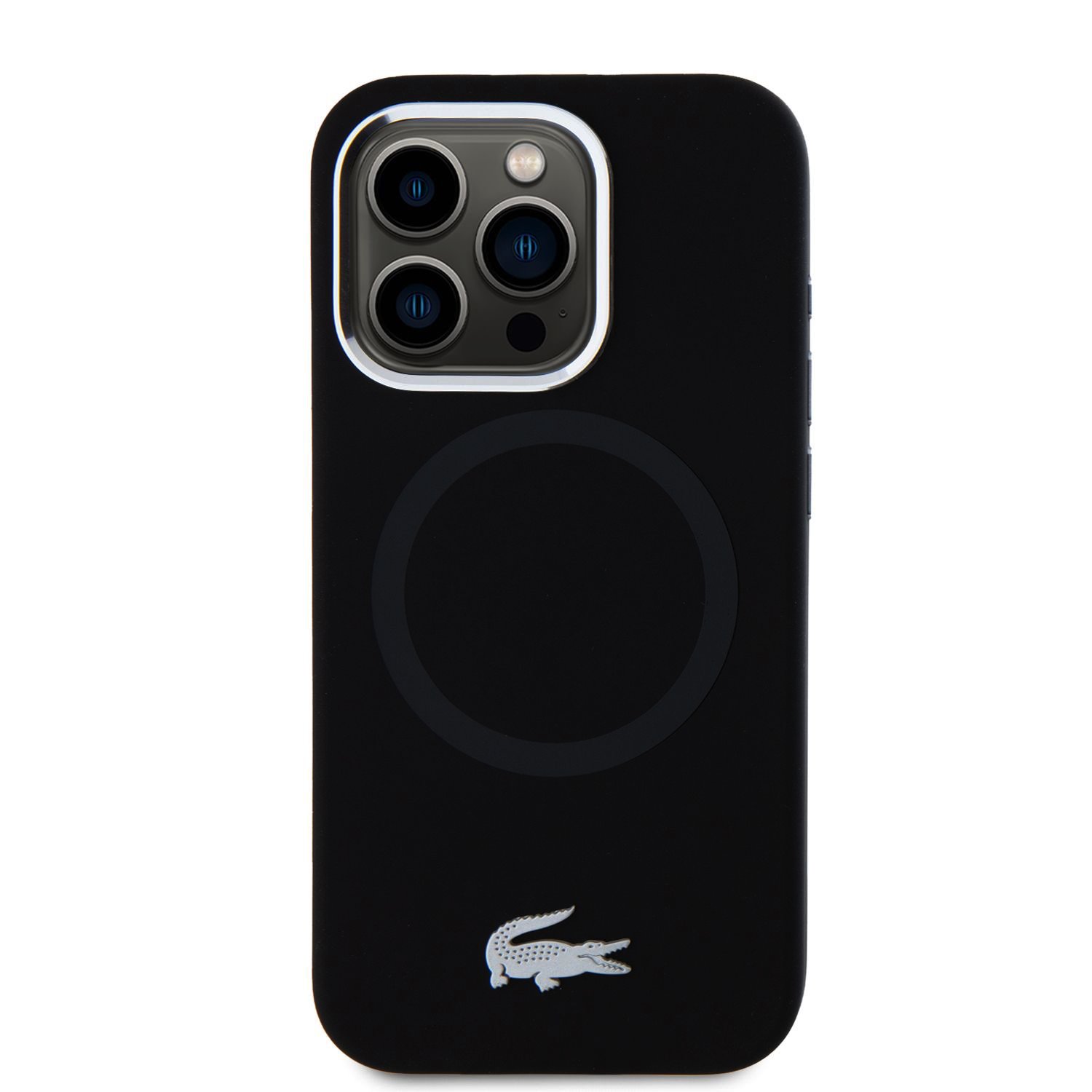 Lacoste Liquid Silicone Microfiber Silver Croc Logo MagSafe Zadní Kryt pro iPhone 15 Pro Black