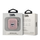 Karl Lagerfeld PU Embossed Choupette Head Pouzdro pro AirPods 1/2 Pink