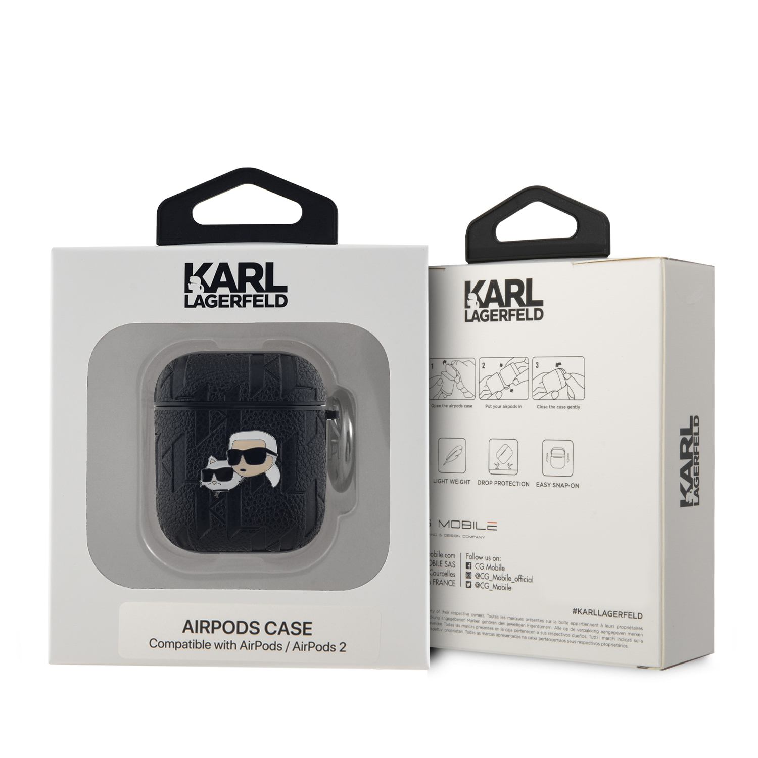 Karl Lagerfeld PU Embossed Karl and Choupette Heads Pouzdro pro AirPods 1/2 Black