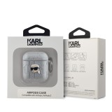 Karl Lagerfeld PU Embossed Karl Head Pouzdro pro AirPods 1/2 Silver