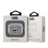 Karl Lagerfeld PU Embossed Choupette Head Pouzdro pro AirPods Pro Silver