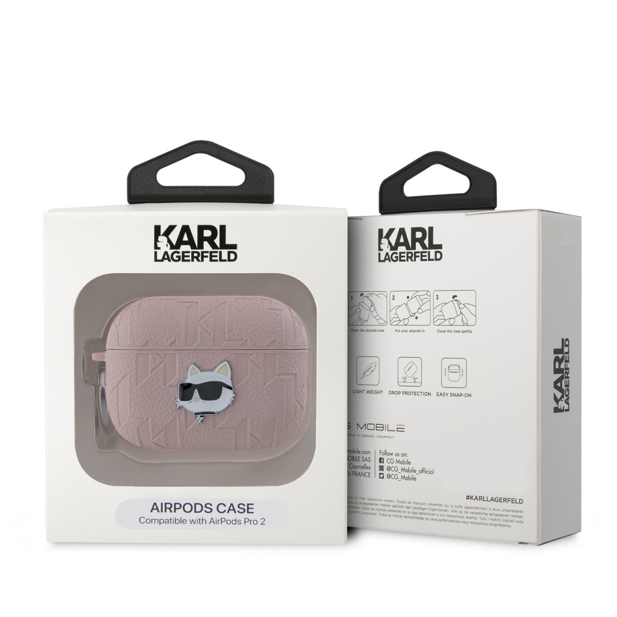 Karl Lagerfeld PU Embossed Choupette Head Pouzdro pro AirPods Pro 2 Pink