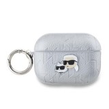 Pouzdro Karl Lagerfeld PU Embossed Choupette Heads pro AirPods Pro 2, stříbrná