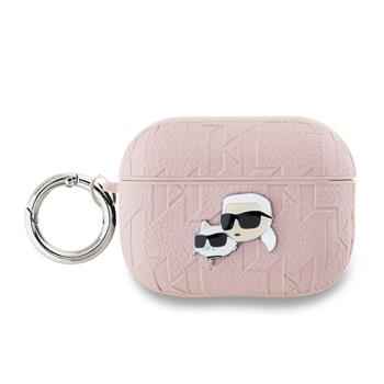 Pouzdro Karl Lagerfeld PU Embossed Choupette Heads pro AirPods 3, růžová