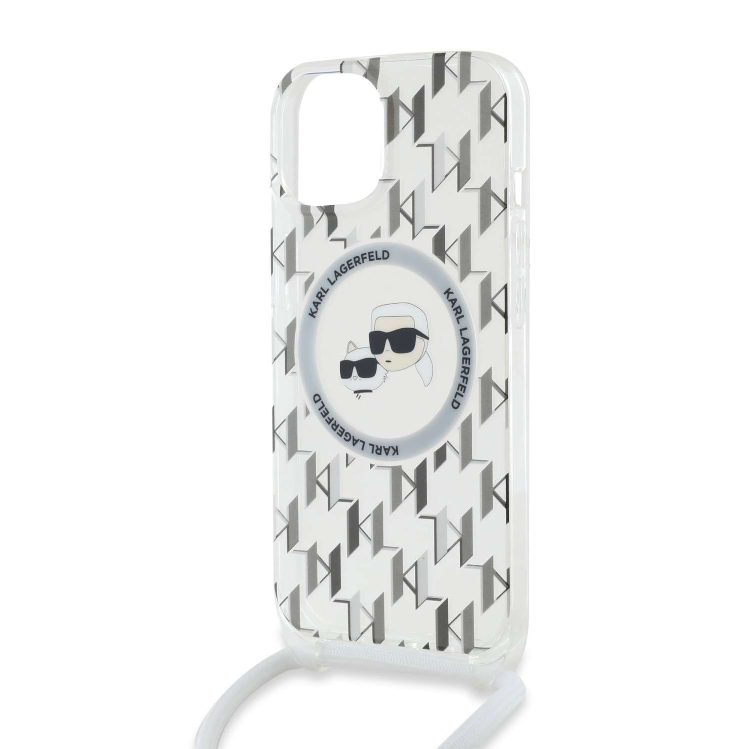 Karl Lagerfeld IML Monogram Crossbody K&CH Heads MagSafe Zadní Kryt pro iPhone 15 Transparent