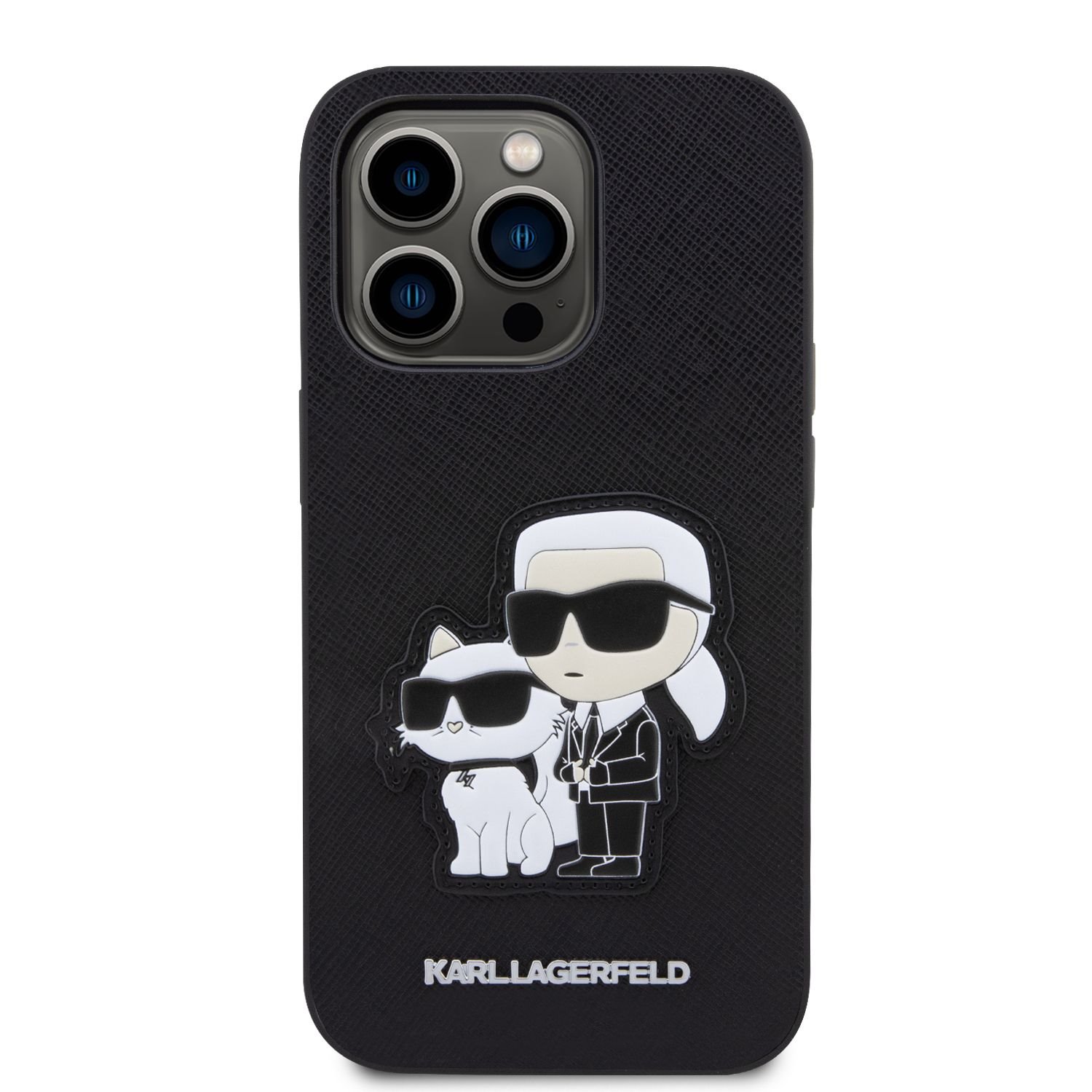 Karl Lagerfeld PU Saffiano Karl and Choupette NFT Zadní Kryt pro iPhone 14 Pro Black