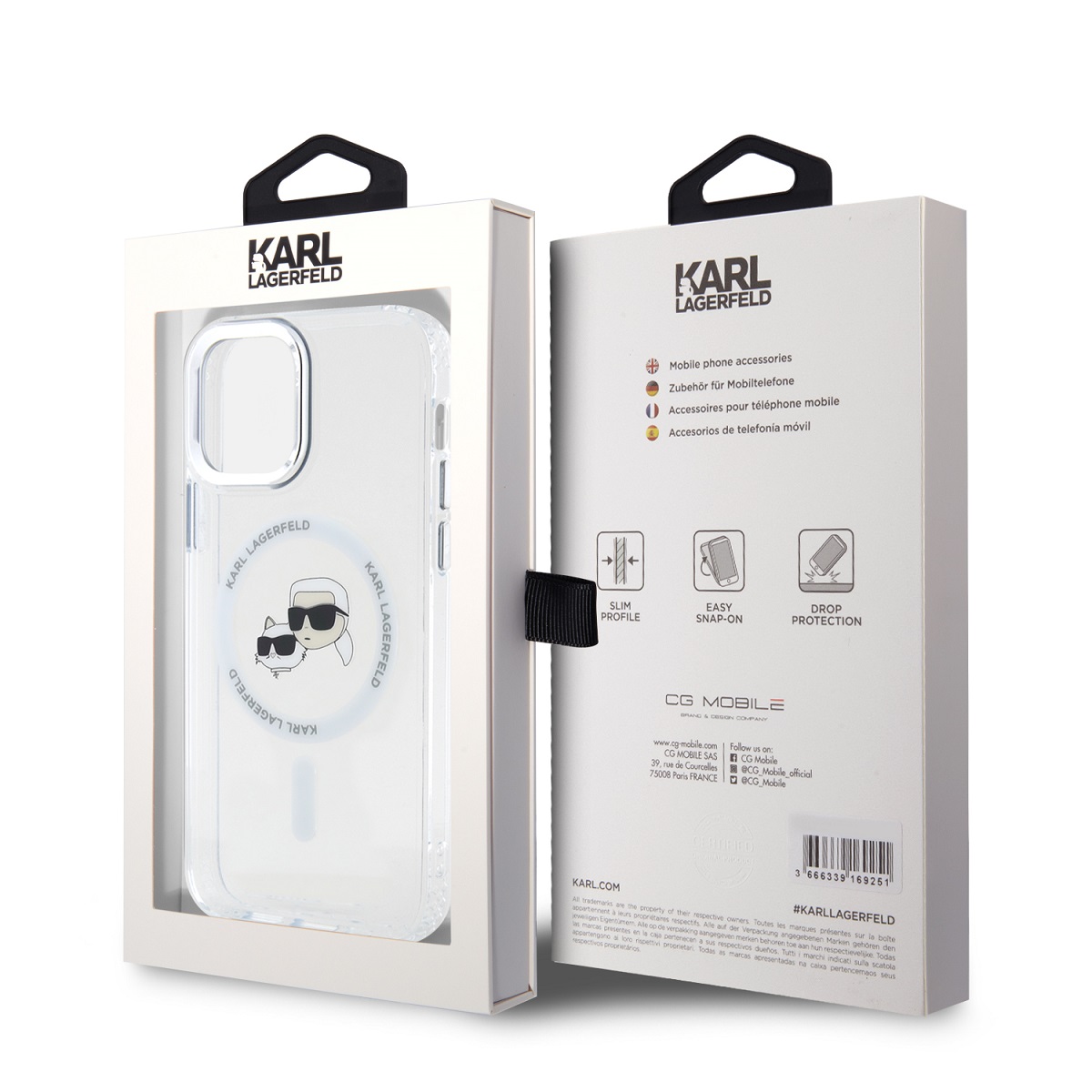 Karl Lagerfeld IML K&CH Heads Metal Frame MagSafe Zadní Kryt pro iPhone 12/12 Pro Transparent