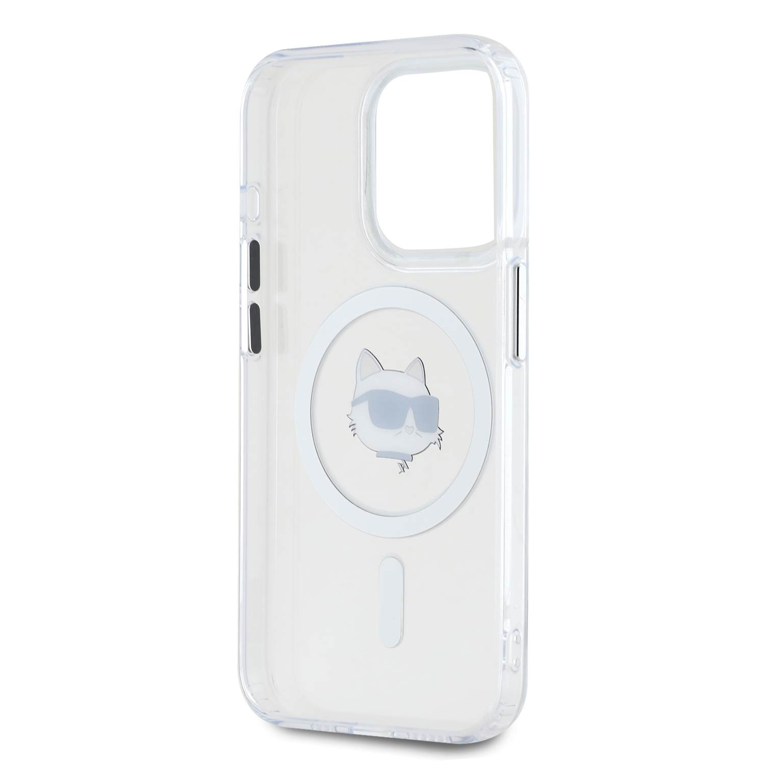 Karl Lagerfeld IML Choupette Head Metal Frame MagSafe Zadní Kryt pro iPhone 15 Pro Transparent