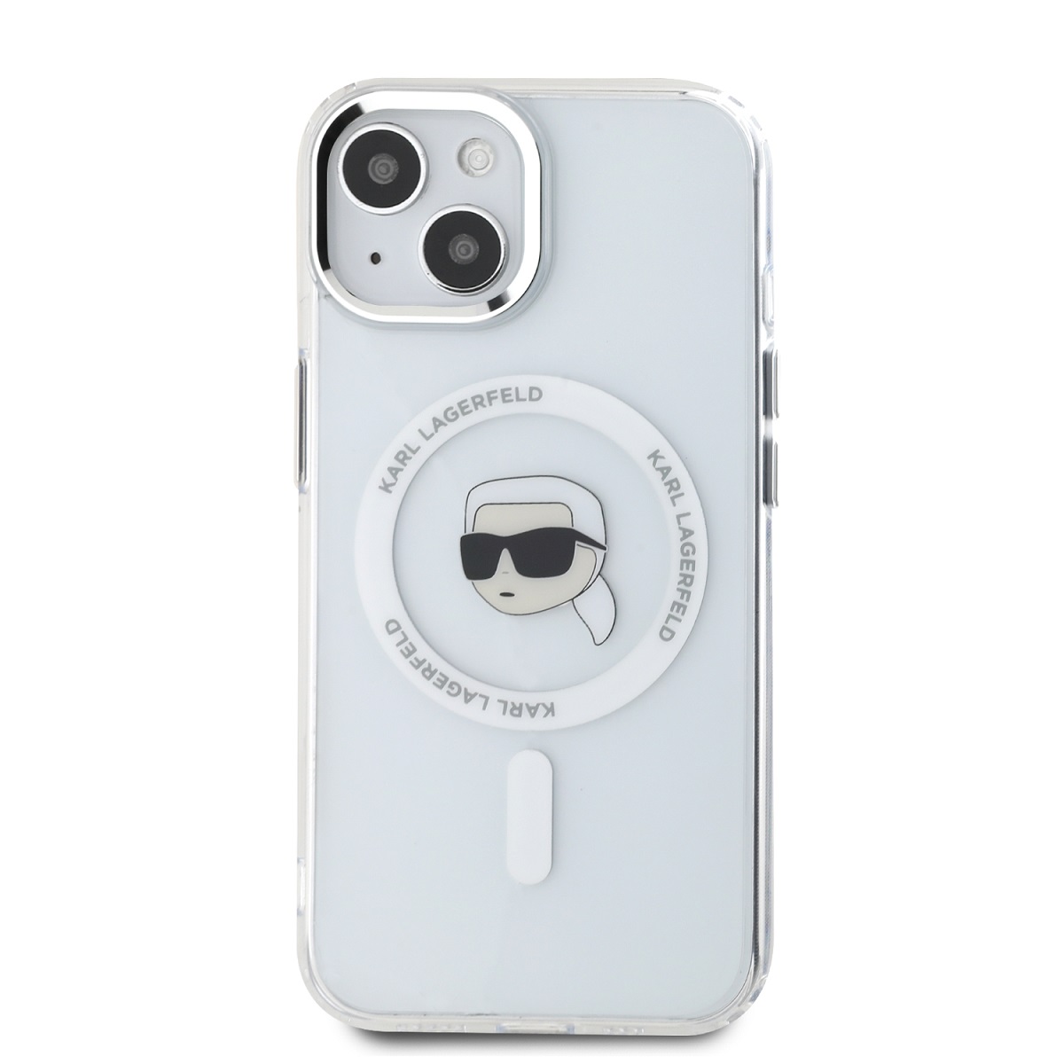 Karl Lagerfeld IML Karl Head Metal Frame MagSafe Zadní Kryt pro iPhone 15 Transparent