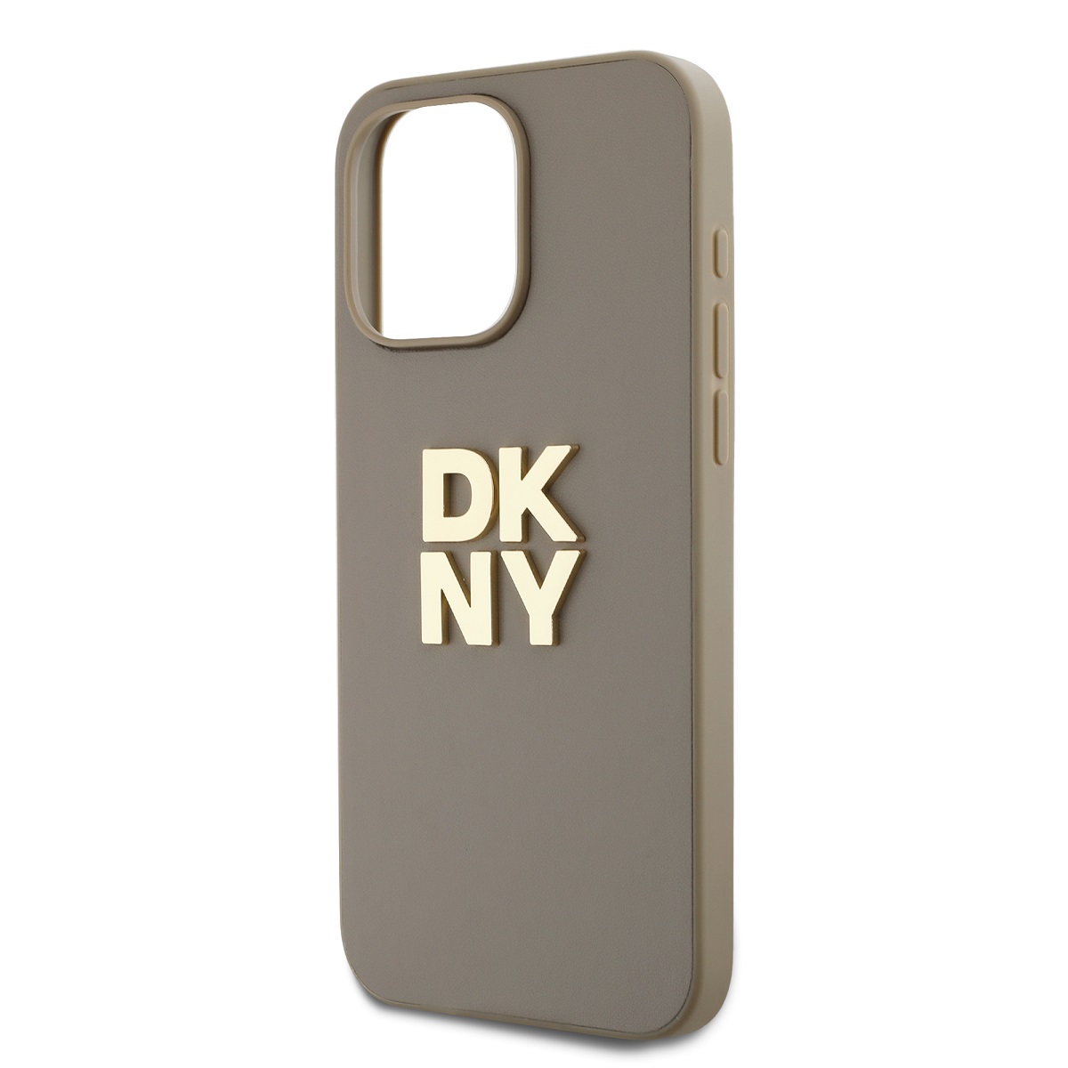 DKNY PU Leather Stack Logo Wrist Strap Zadní Kryt pro iPhone 14 Pro Max Beige