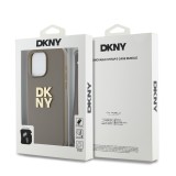 DKNY PU Leather Stack Logo Wrist Strap Zadní Kryt pro iPhone 14 Pro Beige