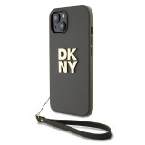 DKNY PU Leather Stack Logo Wrist Strap Zadní Kryt pro iPhone 15 Green