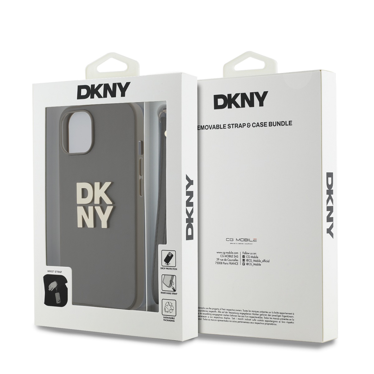 DKNY PU Leather Stack Logo Wrist Strap Zadní Kryt pro iPhone 15 Green